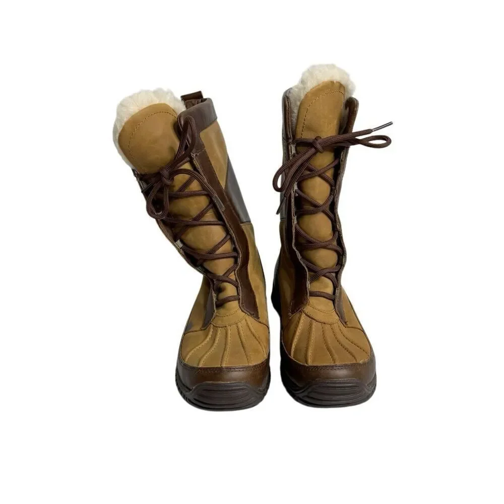 Ugg brown/ tan fur lined mixon leather boots size 5.5